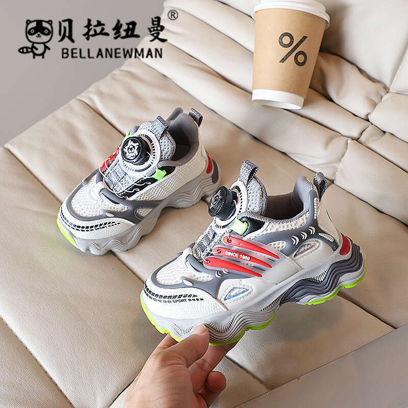 Girls' Fashion Dad Shoes 2024 Autumn New Korean Style Boys' Mesh Breathable Rotating Button Sneakers for Big Kids
