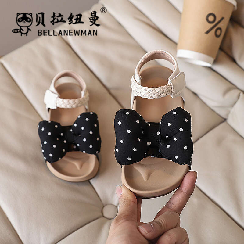 2025 Summer New Girls' Fashion Bowknot Polka Dot Princess Shoes Children's Cork Sandals