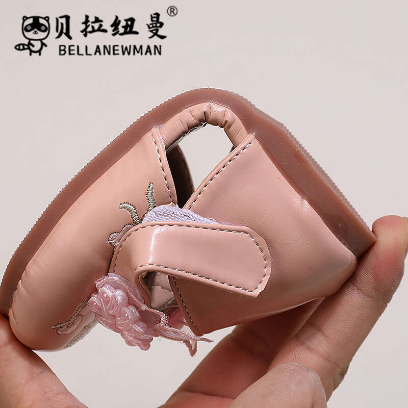 Girls' Bowknot Princess 2024 Summer New Children's Soft Sole Closed-Toe Sandals Embroidered Single Shoes