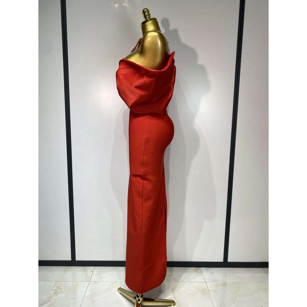 Women Sexy Elegant Halter Off the Shoulder Crystal Bodycon Long Bandage Nightclub Evening Party Birthday Dress