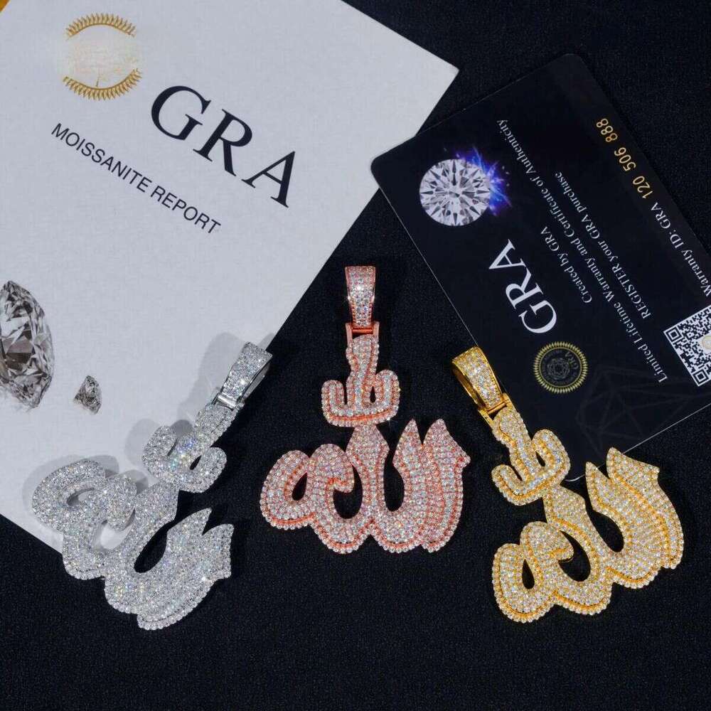 Designer necklaces pass 100% diamond testGRA Fine Sterling Sier Gold Plated Dia Iced Out Hip Hop Jewelry Custom Moissanite Allah Pendant