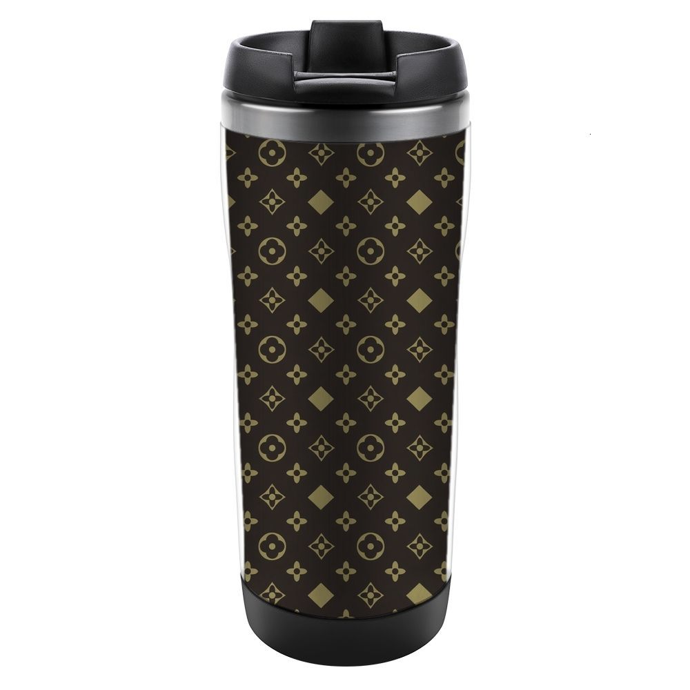 ddmythur Stainless steel water cup gold travel mug with flower and geometry pattern