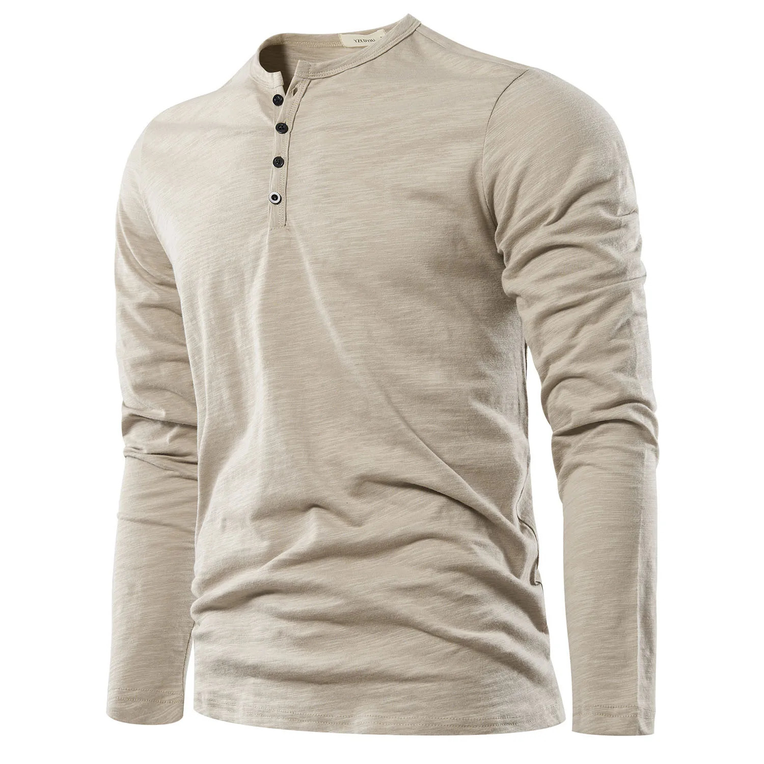 Henery Neck Long Sleeve T shirt For Men Solid Spring Casual Mens Tshirts High Quality Male Tops Classic Clothes 250707