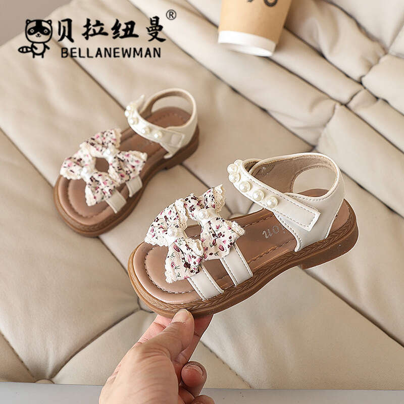 Children's Sandals 2025 Summer New Girls' Bow Soft Sole Princess Toddler Open-Toe Beach Shoes Trendy