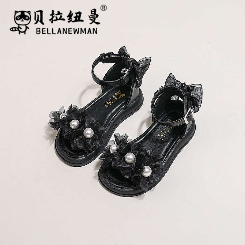 Girls' Fashion Pearl Princess Sandals 2024 Summer New Children's Open-Toe Beach Little Girl Roman Shoes