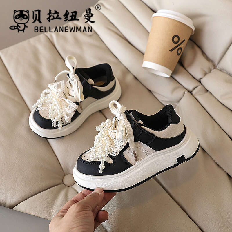 Hot-Selling 2025 Spring and Autumn New Korean Style Girls' Fashion Pearl Sneakers Children's Thick-Soled White Casual Shoes