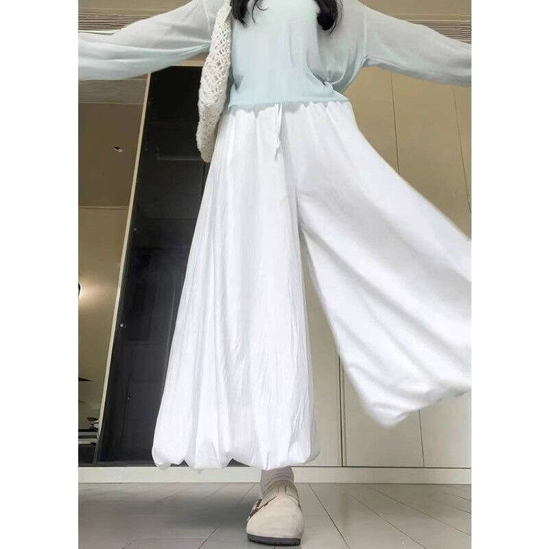 White Flower Bud Skirt For Women Summer High Waist Slimming Loose Versatile Lazy Style Lantern Wide Leg Pants B5
