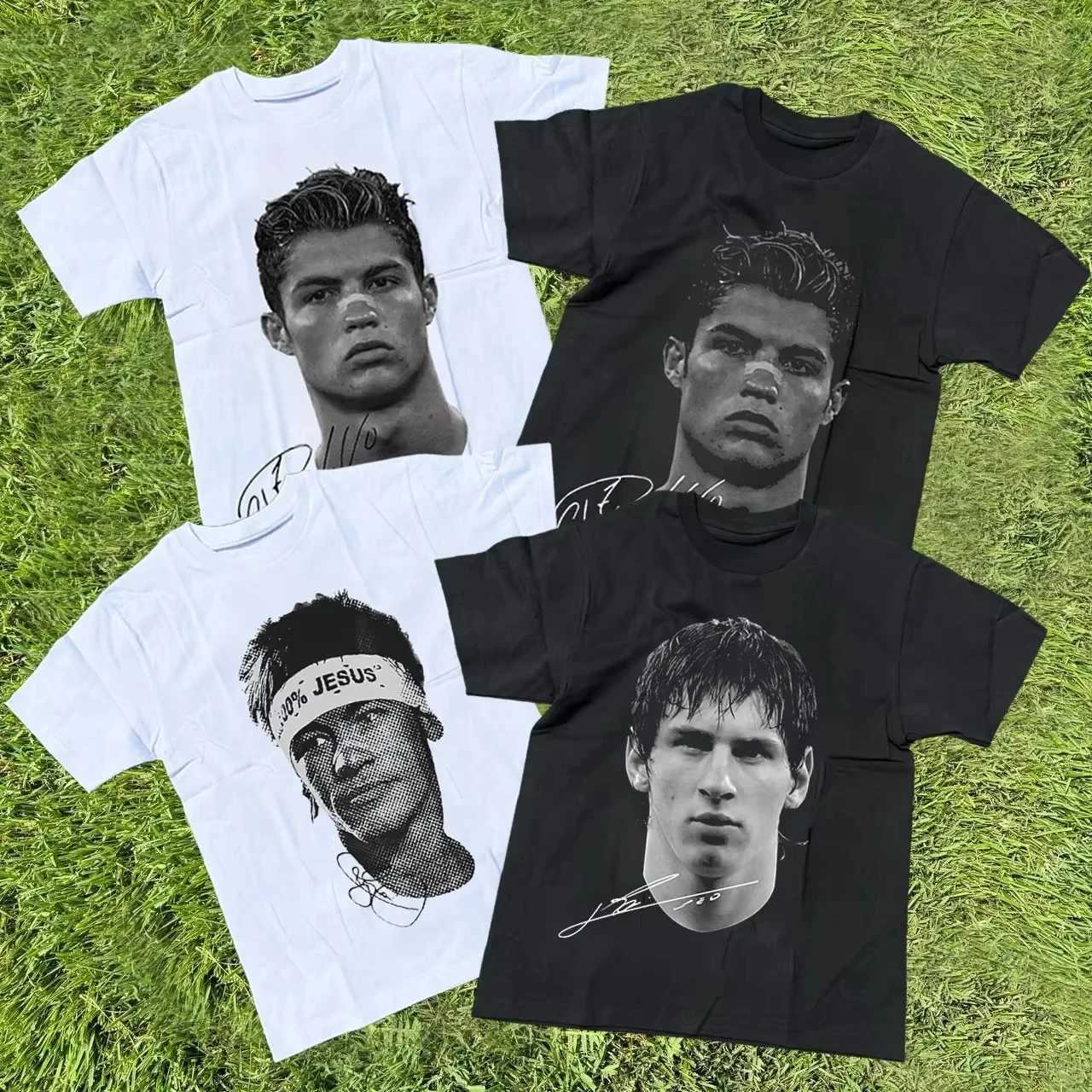 Cristiano Ronaldo Neymar Lionel Messi Football Superstar Portrait Printed T Shirt Men Women Cotton Loose Casual Short Sleeve Tshirt FXDQ L260525