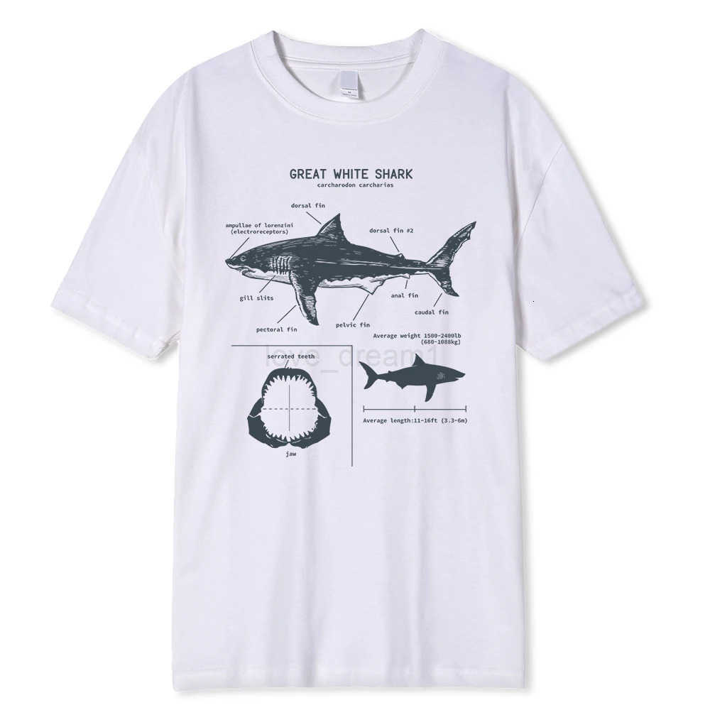 Great White Shark Anatomy T-Shirt New Summer Men Street Short Sleeve Hip Hop Punk Style Boy Casual Tops Fashion White Tees T250714