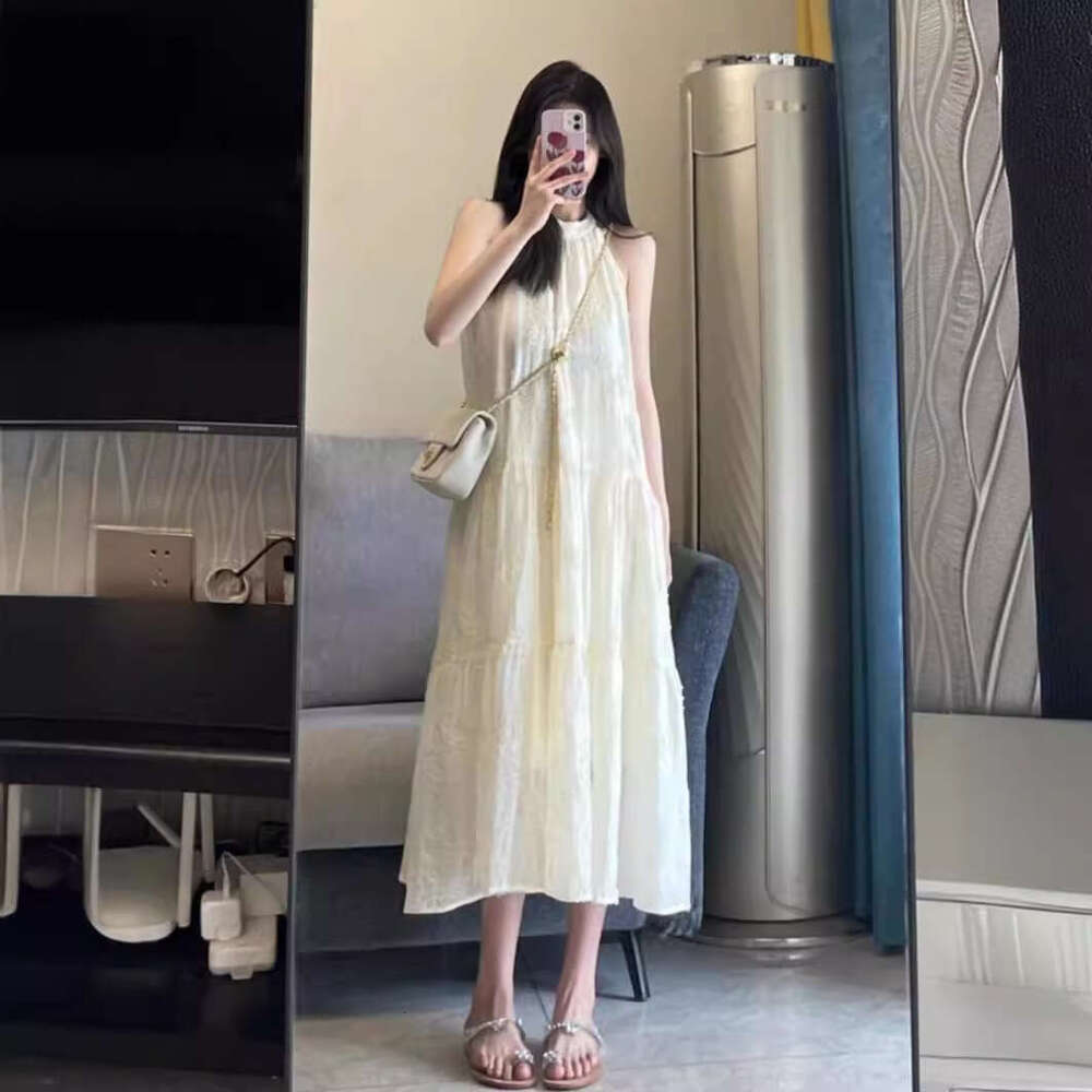 French Style High-End Halter Neck Strap For Women Summer New Sleeveless Off-Shoulder Vacation Long Dress B5