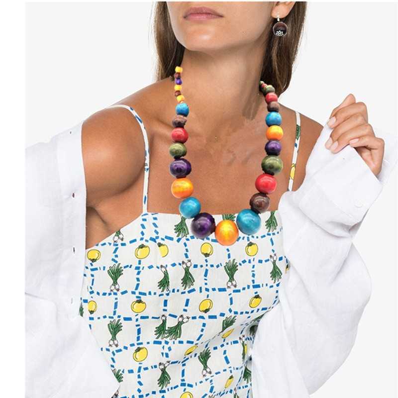 Ethnic Style Wooden Bead Necklace Colorful Sweater Chain Set Necklace Jewelry Necklace 250715 - view 3