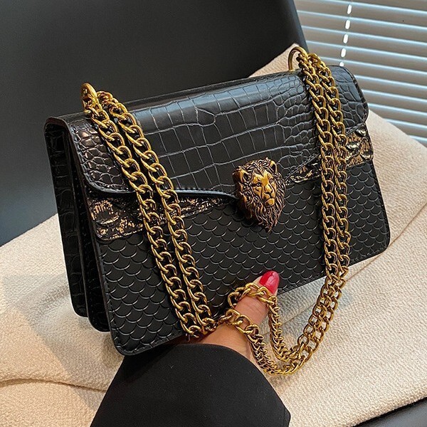 Luxury Brand Designer Bag Single Shoulder Bag Foreign Trade Chain Crocodile Pattern Retro Underarm Bag Casual Versatile Small Square Bag Fashion Commu