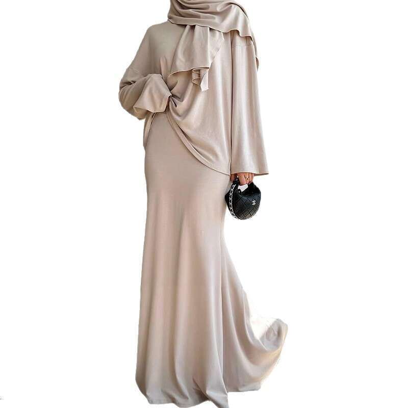 Spring New Style Women's Sleeve Half Skirt Long Dress Fashion Set With Headscarf B5