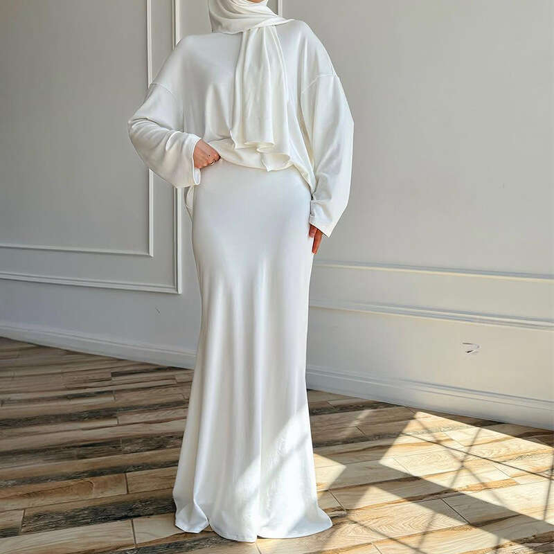 Spring New Style Women's Sleeve Half Skirt Long Dress Fashion Set With Headscarf B5