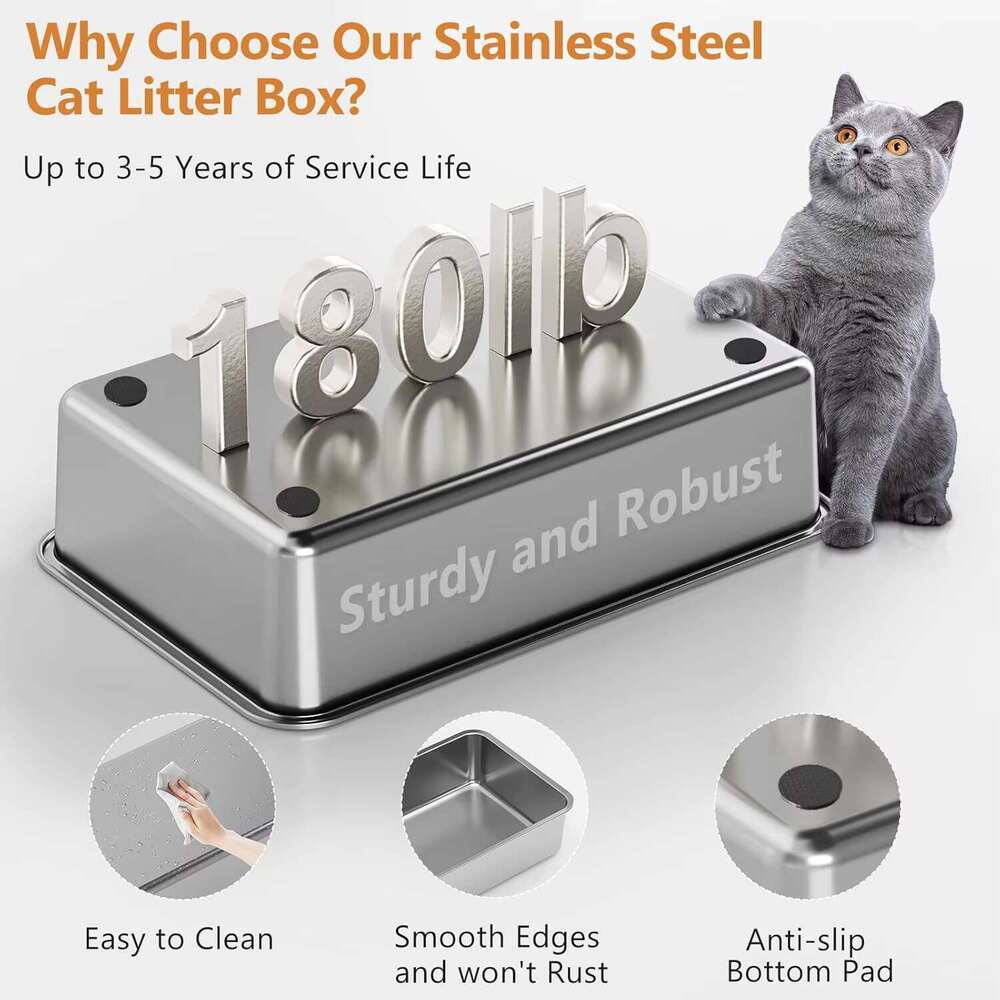 2025 Hot Sale Large Capacity Pet Toilet Splash-proof Fully Enclosed Stainless Steel Cat Litter Box
