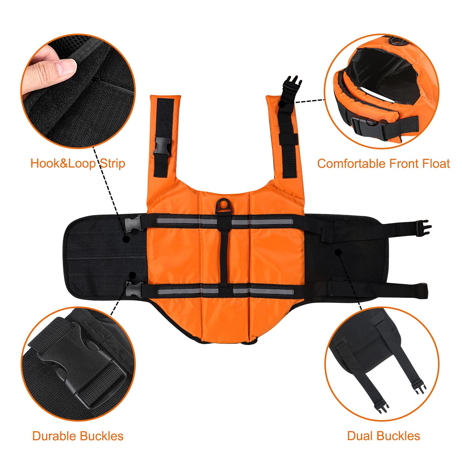Dog Life Jacket Vest Saver Safety Swimsuit Preserver Adjustable Puppy Life Jacket with Reflective Stripes Pet Swimming Vest with Handle for Swimming &