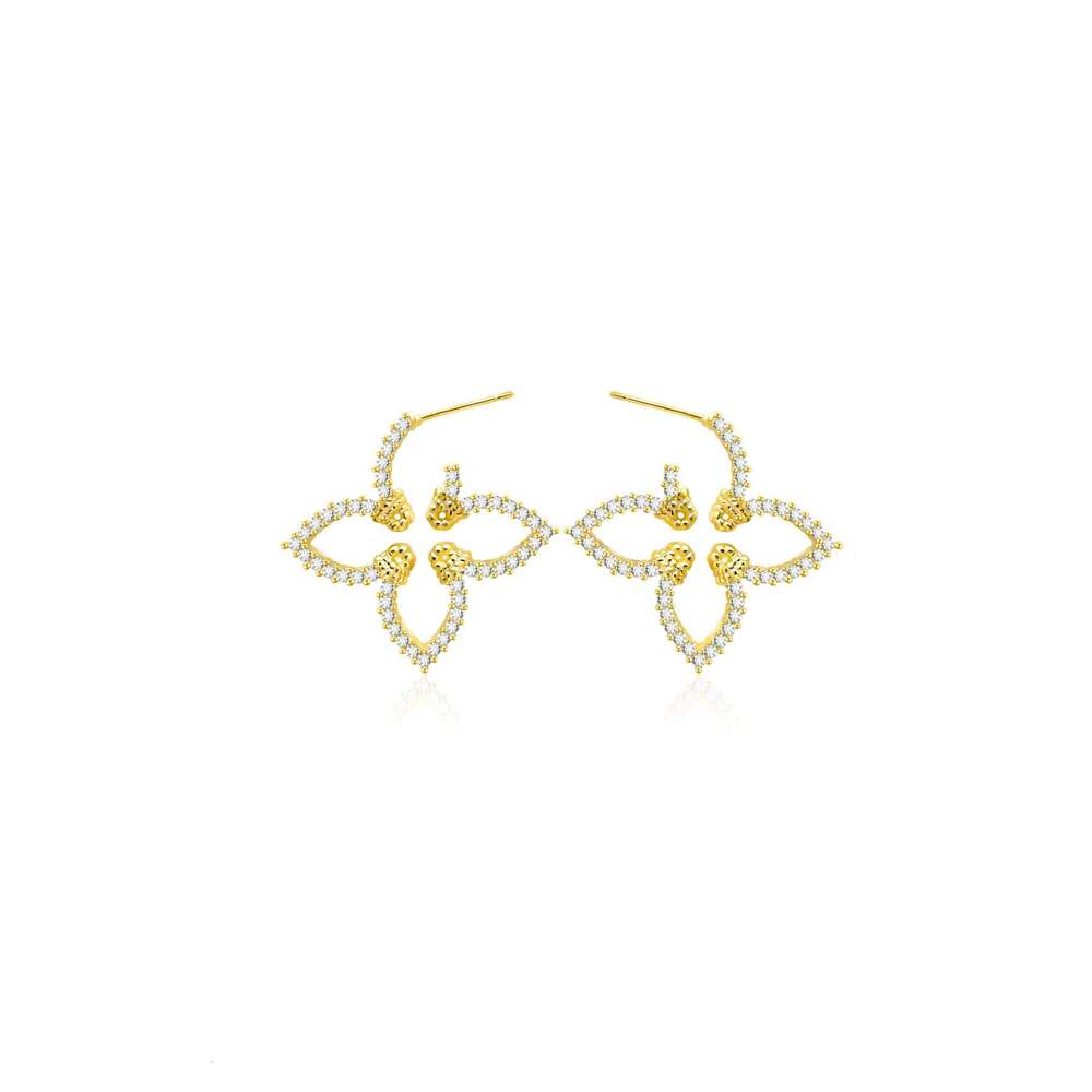 DHcollections New Gifts High Quality Classic Four Leaf Flower Exquisite Jewelry Copper Accessories Fashion Stud Earrings for Women
