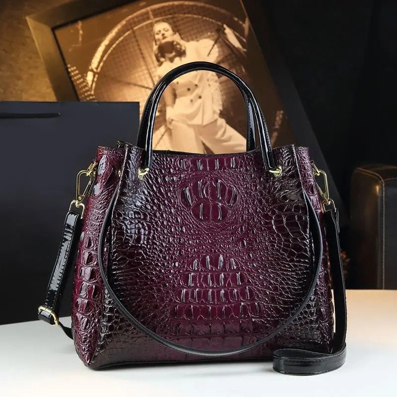 Genuine Leather Women Handbags Tote Bag Fashion Print Bucket Retro Shoulder Messenger Bags Trend 2025 250715
