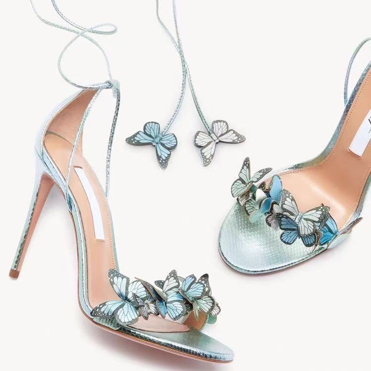 Butterfly Lure Cross Strap High Heel Sandals - Peep Toe Platform Ankle Wrap Roman Summer Heels (8cm/10cm, Multi Colors and Prints)