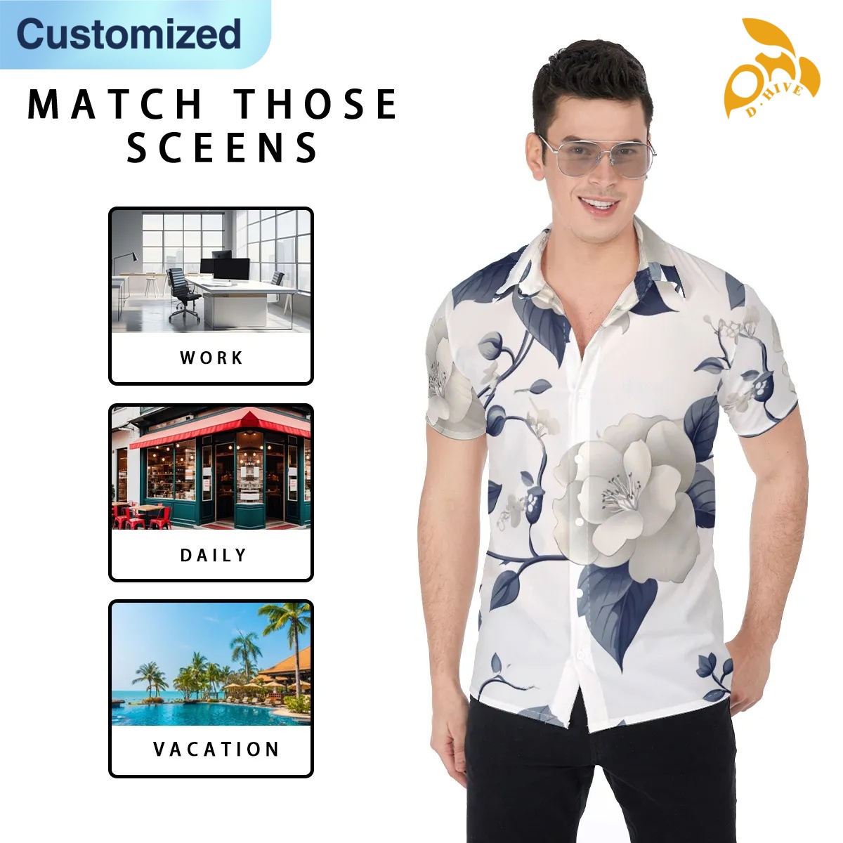 free shipping designer of customized soft full-body printed men's shirt with exquisite patterns from US