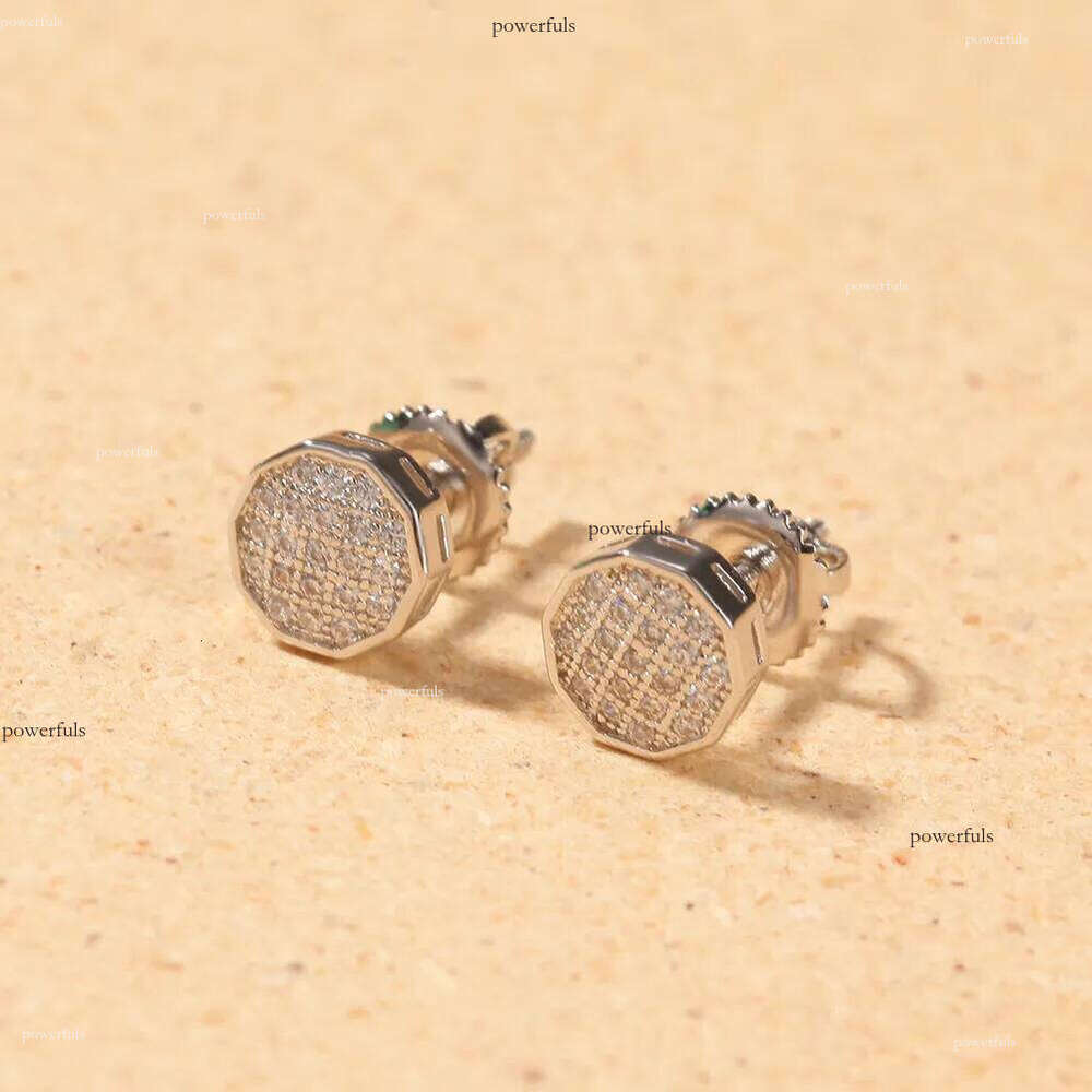 Sterling Sier Mens Stud Earrings White Gold Plated Hip Hop CZ Cubic Zirconia Square Heart Love Round Earring Studs Iced Out Dia Rapper Ear Jewelry for