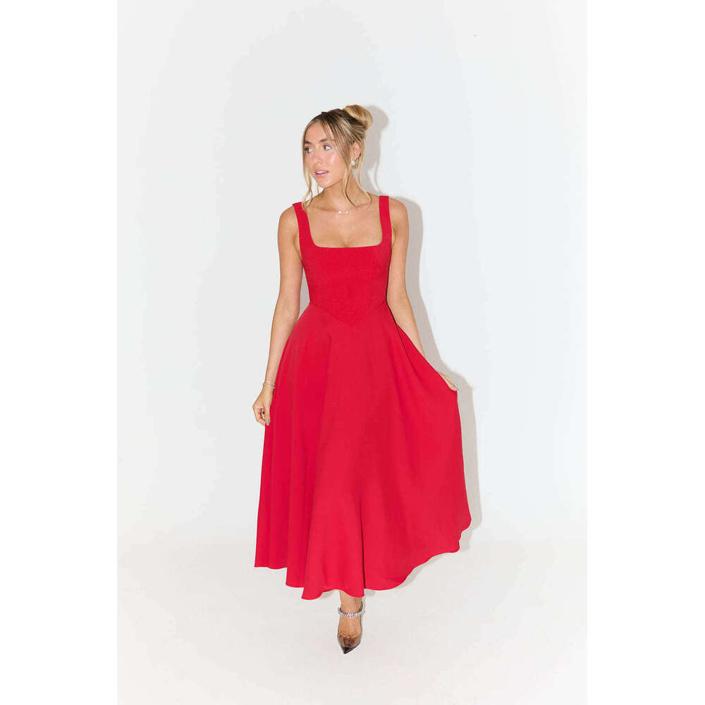 Summer New Simple Sexy Strap Slim Mid-Length Dress B5