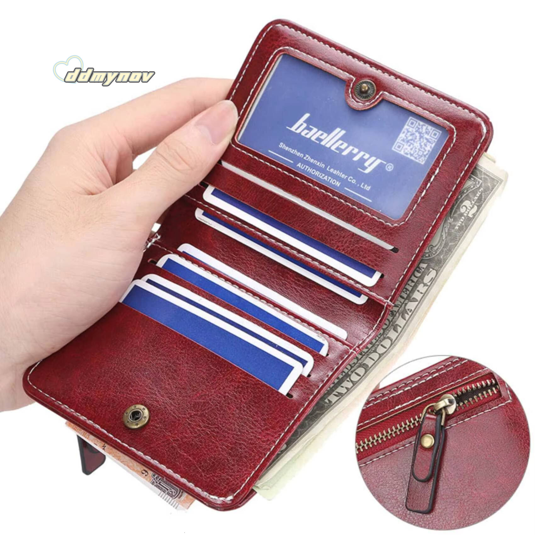 Womens Short Wallet Multi-Card Oil Wax Skin Coin Purse Fashion All-In-One Zipper Card Bag ddmynov