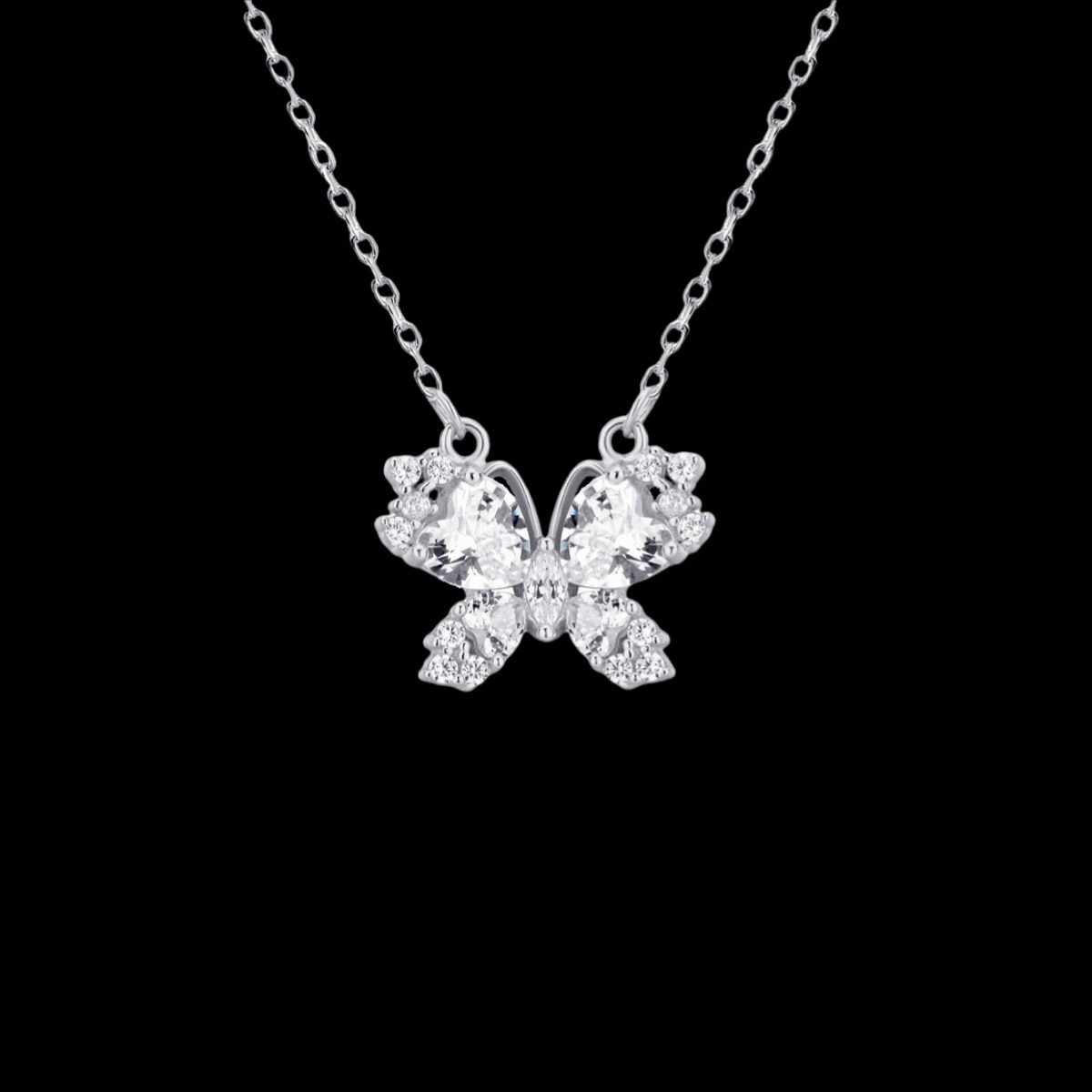 Silver - Toned Rhinestone - Encrusted Butterfly Pendant Necklace Elegant Daily And Special Occasions Gift For Her High - Quality Fashion Jewelry
