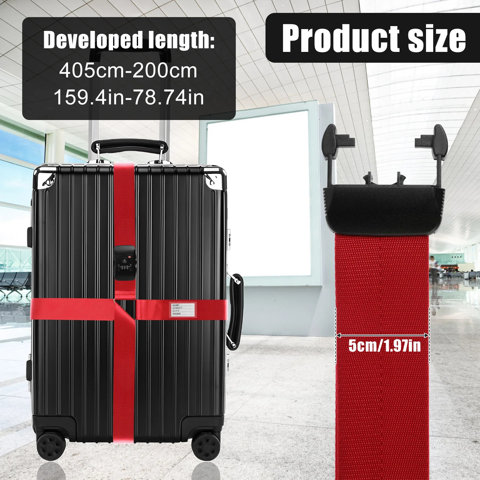 Cross Luggage Strap TSA Customs Lock Luggage Strap Adjustable Length Suitcase Belt with Clear ID Tag Durable Luggage Travel Belt 250708