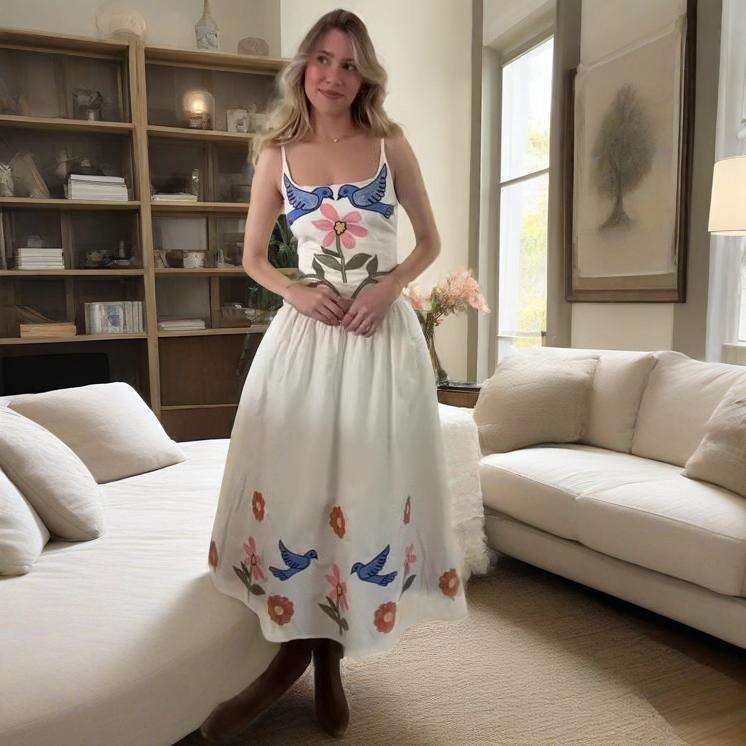 Summer New Women's Fashion Printed Fresh And Pure Elegant Waist-Cinching Dress B5