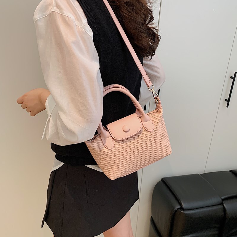 Luxury Brand Designer Bag Summer Rainbow Straw Handbag For Women 2025 New Casual Woven Versatile Beach Shoulder Crossbody Dumpling Bag