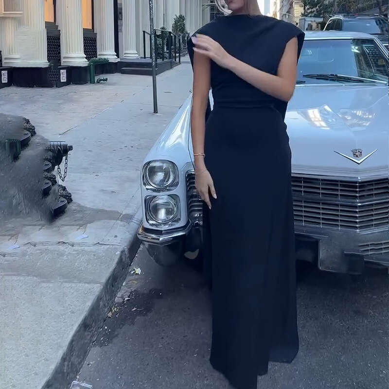 Summer New Women's Sleeveless Sexy Solid Color Slim Fashion Elegant Dress B5