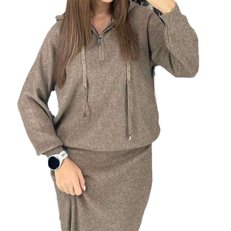 Knitted Sweater Women's Autumn New Hooded Sweatshirt Fashion Casual Skirt Set B5