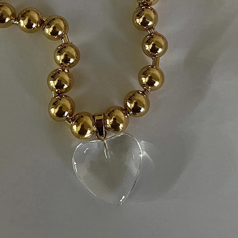 Transparent heart pendant necklace stainless steel ball chain statement necklace cute minimalist jewelry non tarnish in 250711