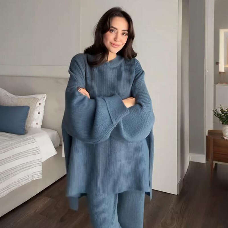 Autumn New Women's Sweater Knitted Fashion Casual Long Pants Set B5