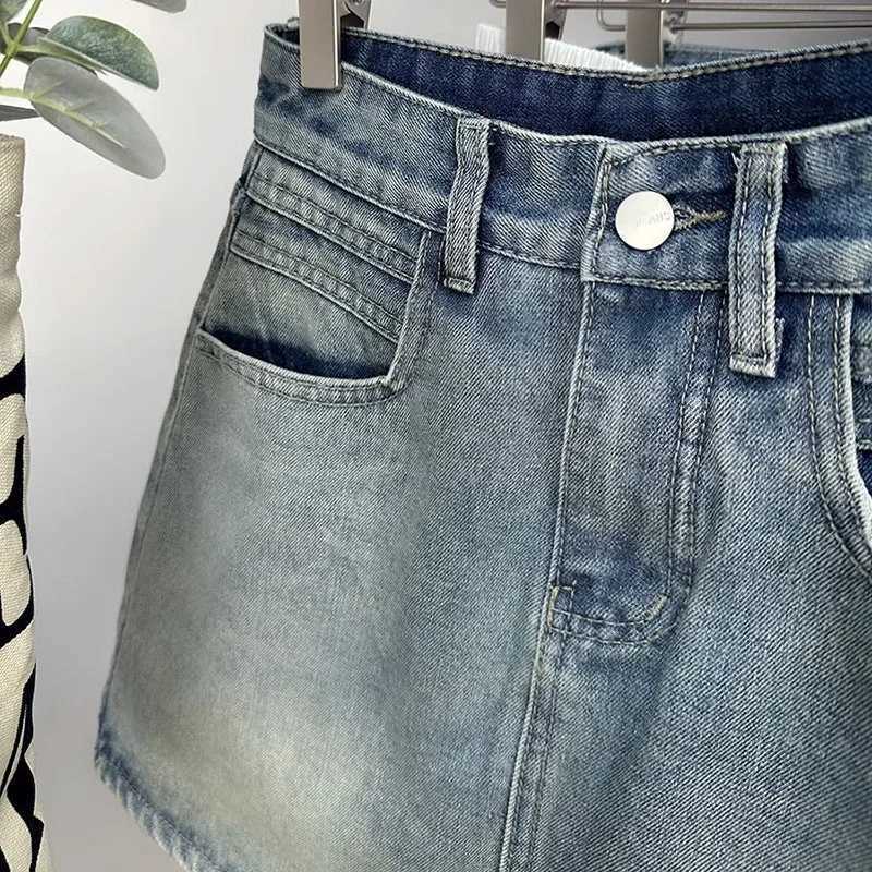 Summer New Womens Vintage Denim Skirts Korean Fashion High-Waisted Slim Mini Skirt Woman Elegant All-Match A- Line Bodycon Skirt R250715