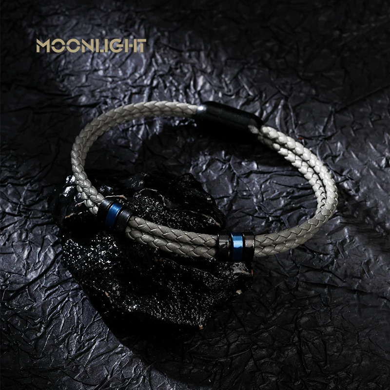 MOONLIGHT Accessories Double layer Bracelet Mens Fashion Gift Black Genuine Leather Bracelets Years Surprise Gift 250712