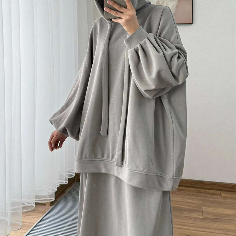 Spring New Women's Long Sleeve Hooded Loose Jacket And Skirt Casual Set B5