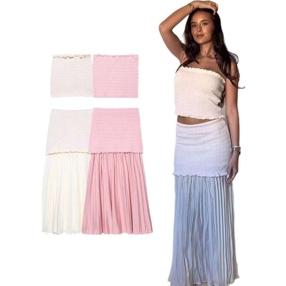 TRAFZA Style Women's Knitted Off-Shoulder Tube Top And Skirt Set B5