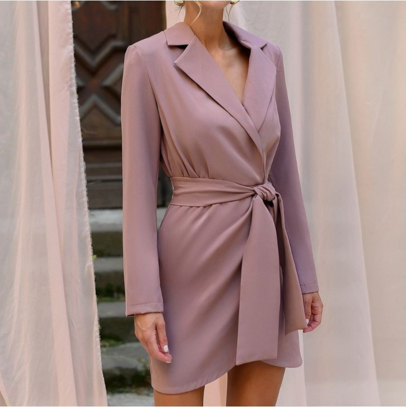 (370) New Autumn Lapel Waist Design Suit Skirt