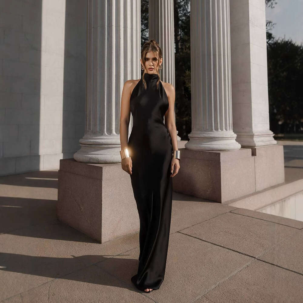 Summer New Women's Solid Color Tie Waist Elegant Fashion Dress B5