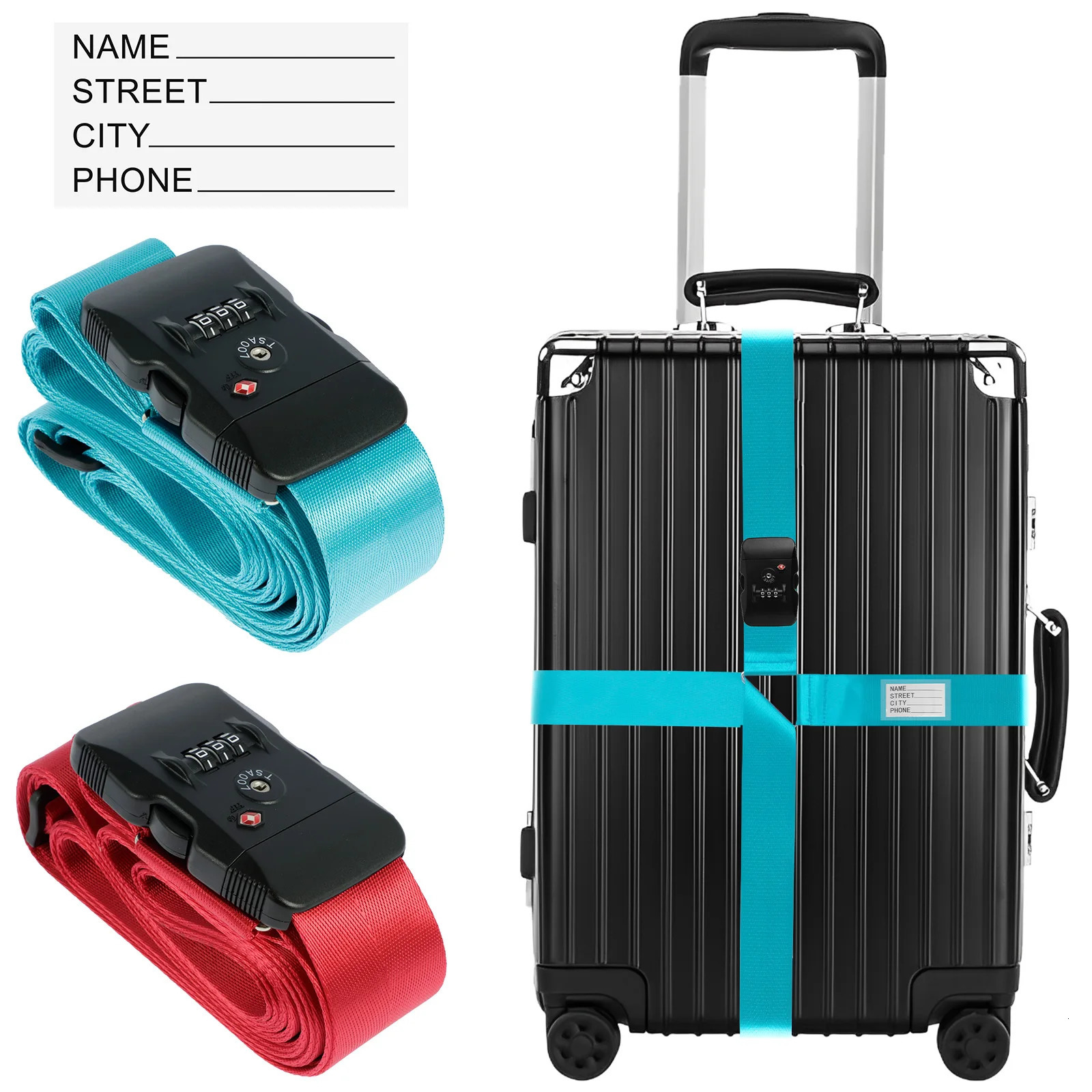Cross Luggage Strap TSA Customs Lock Luggage Strap Adjustable Length Suitcase Belt with Clear ID Tag Durable Luggage Travel Belt 250708