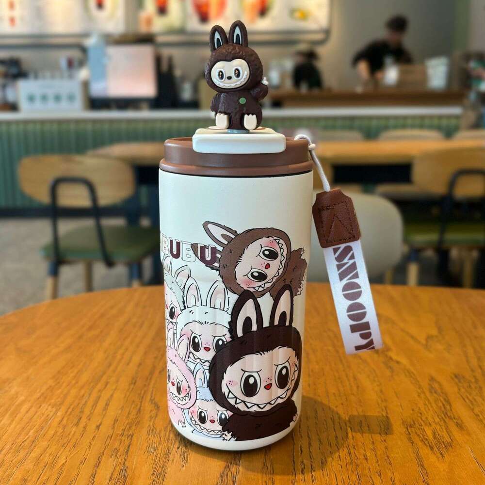 316 stainless steel water bottle Cartoon Pattern Coffee Matra labubu Doll New Series Water Straw Insulated Cup Wholesale