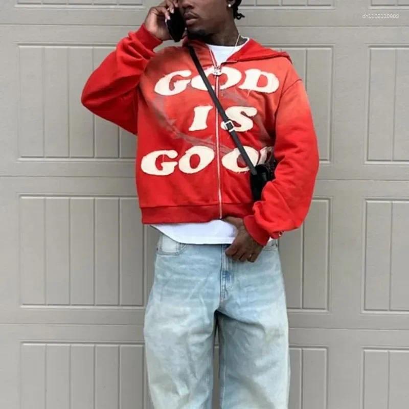 Men's Hoodies American Trend Retro God Is Good Casual Street Wear Zip-up Hoodie And Women's Harajuku Hip-hop Gothic