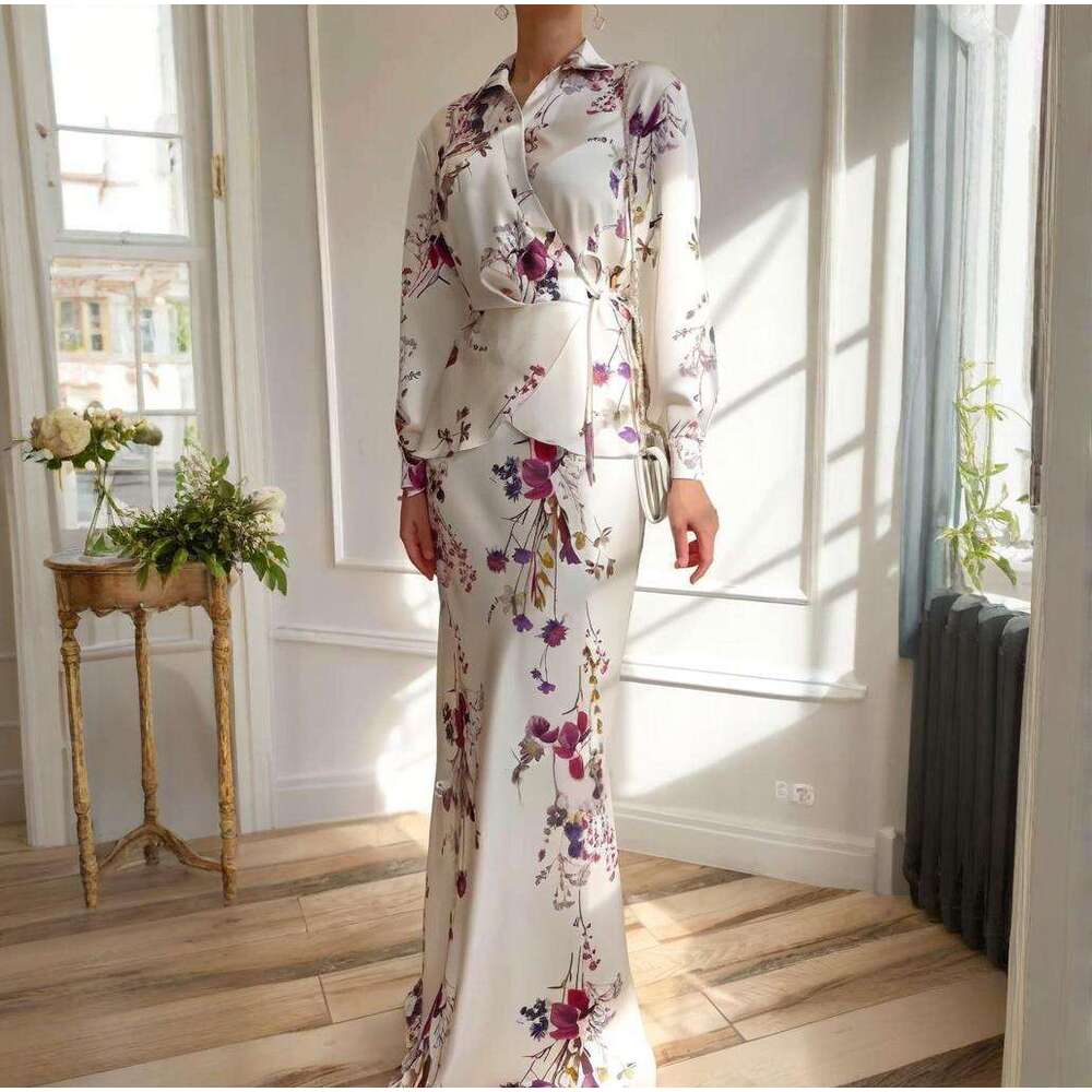 Women's Clothing Spring New Solid Color Long Sleeve Tie Half Skirt Fashion Set B5