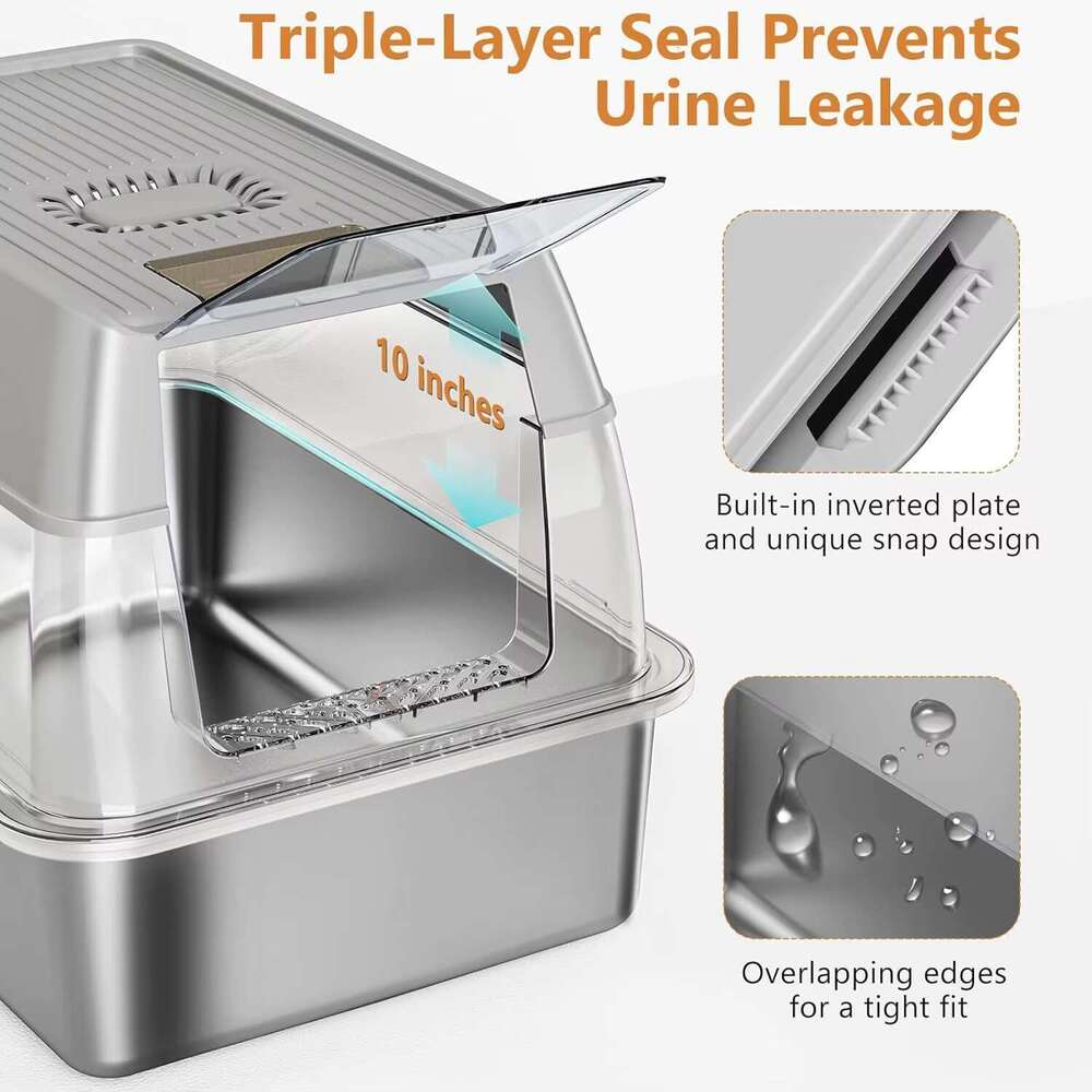 2025 Hot Sale Large Capacity Pet Toilet Splash-proof Fully Enclosed Stainless Steel Cat Litter Box