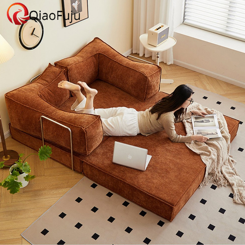 2-in-1 Folding Sofa Bed with Pillow Compression Sofa Corduroy Vintage Straight Fabric Teddy Sofa for Living Room compressed sofa couch in a box 4-pers