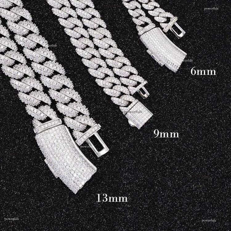 Full Ice out 2rows 6mm 9mm 13mm Solid Sier Moissanite Cuban Link Chain Mans Hip Hop Necklace