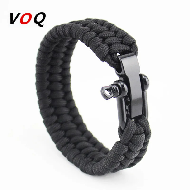 Outdoor Camping Paracord Survival Braided Rope Bracelet Men Black Stainless Steel Adjustable Clasp Pulsera Hombre 250712