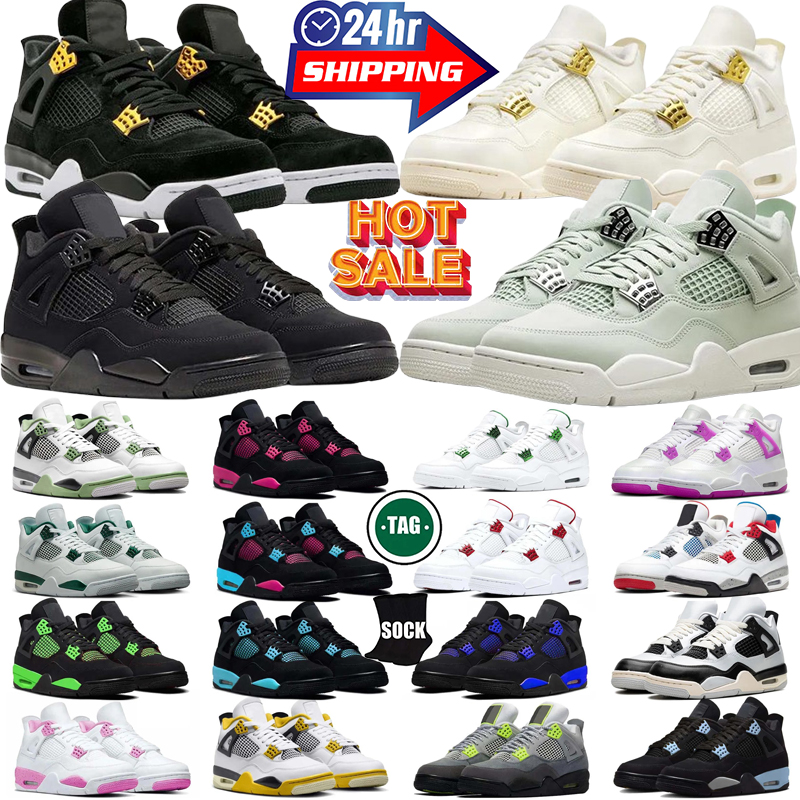 Contact US order one pair Free shipping Designer Basketball Shoes 4 Men Women 4s Shoes Black Cat Mens Outdoor Sports trainers Military Black Sail Olive Fire Red Cool Gr